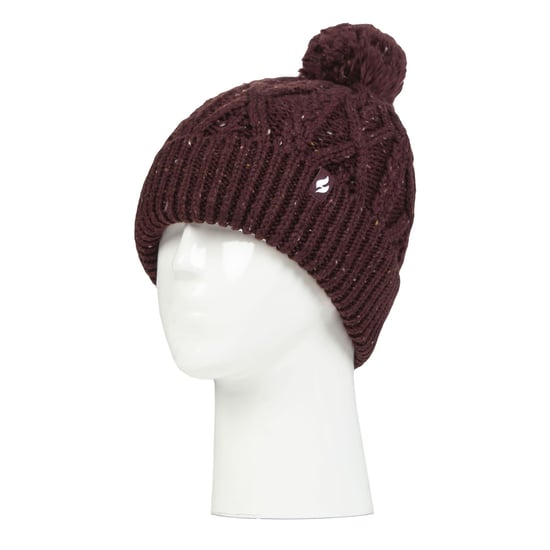 Damen Pom Pom Bommelmütze | Wärmehalter | Modische Chunky Warm Cable Knit Beanie mit Heatweaver Fleece Innenfutter | Salzburg Style - Wein - Image 3