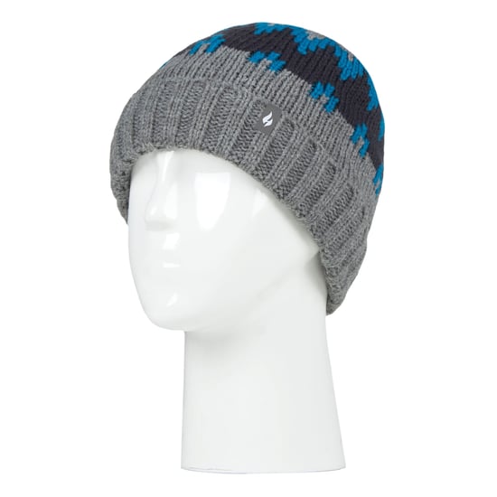 Wärmehalter - Jungen dicke gerippte gewebte gestrickte weiche Pom Pom Bobble Beanie Mütze - Pebble Melange/Teal/Navy - Image 3