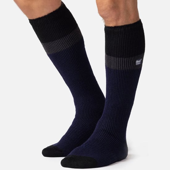 Thermische gestreifte Skisocken für Männer | Hochwertige Wärmespeicher Extra lange Socken - Navy / Schwarz - Image 4
