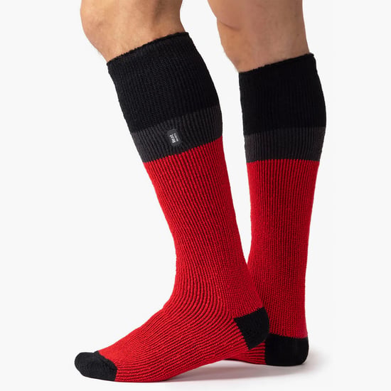 Herren-Thermo-Skisocken gestreift | Hochwertige Wärmespeicher Extra lange Socken - Rot / Schwarz - Image 4