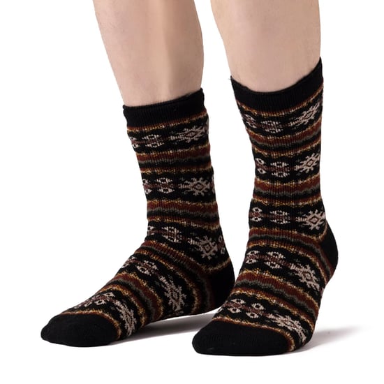 Mens Nordic Socks | Heat Holders | Breathable Lite Extra Warm Winter Thermal Socks - Black/Olive - Image 3