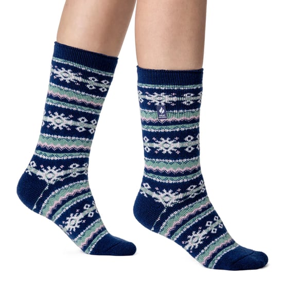 Ladies Nordic Socks | Heat Holders Lite | Lightweight Thermal Winter Socks for Women - Indigo/Rose - Image 3