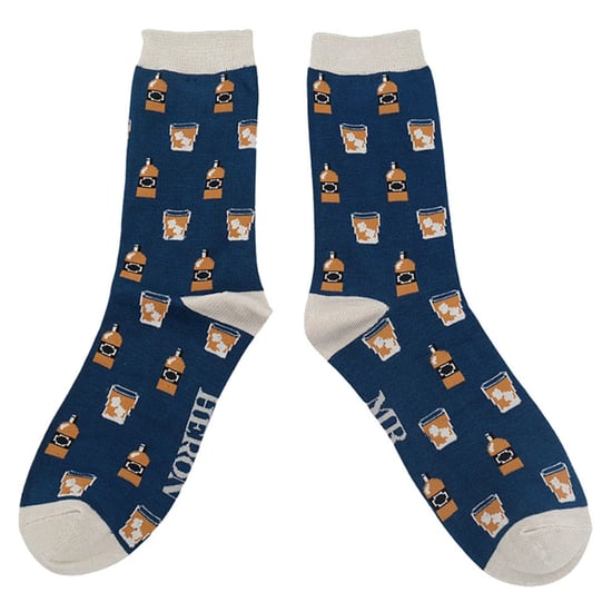 Herr Heron - Bambus Lustige Whiskey Gemusterte Kleid Socken - Whiksy (Marine) - Image 4