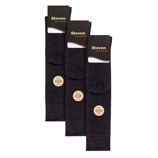 Steven - 3 Paar Multipack Herren Kniestrümpfe aus Merinowolle - Holzkohle - Image 2