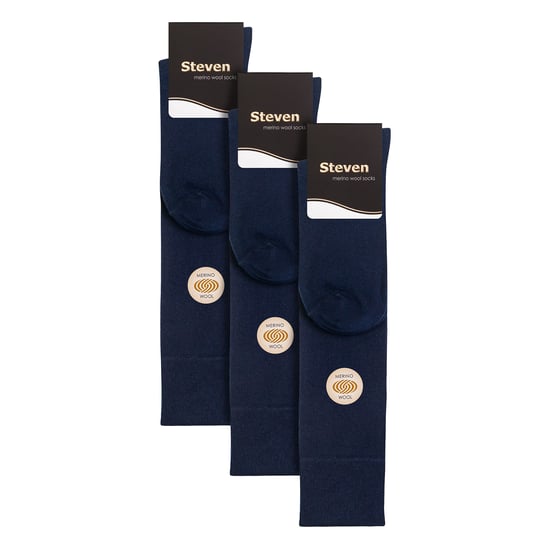 Steven - 3 Paar Multipack Herren Kniestrümpfe aus Merinowolle - Navy - Image 2