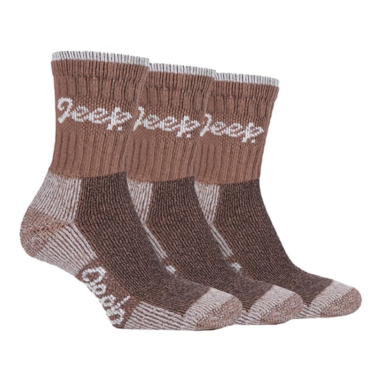 JEEP 6 Paar Multipack Damen Baumwolle atmungsaktive gepolsterte Wandersocken | Gepolsterte Anti-Blister-Crew-Trekkingsocken für Damen Hellbraun / Creme - Image 3