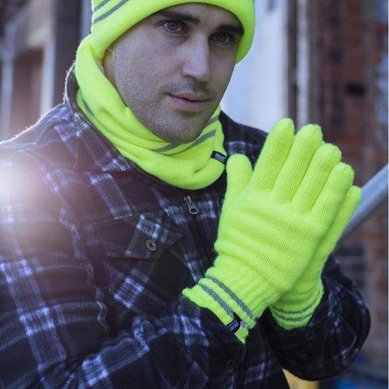 Hi Vis Mütze, Halswärmer & Handschuhe Set | Wärmehalter | Reflektierende Arbeitskleidung Set für extrem kaltes Wetter - Gelb - Image 3