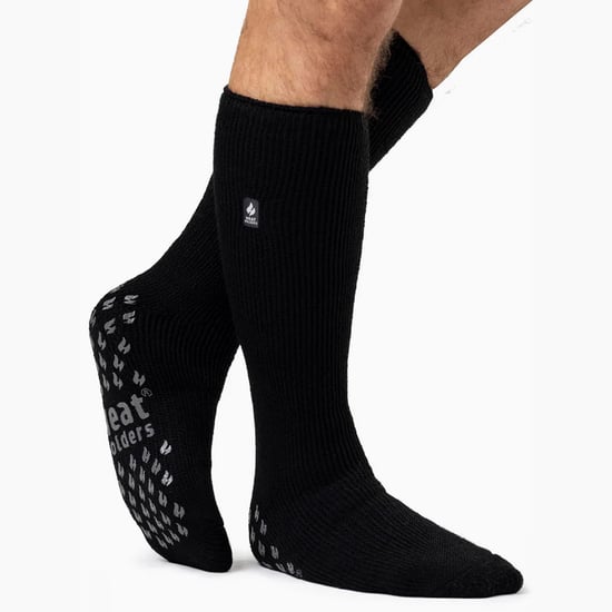 Herren Kniestrümpfe für den Winter | Wärmehalter | Fleece gefüttert Rutschfeste lange Socken mit Anti-Rutsch-Greifern - Schwarz / Grau - Image 3