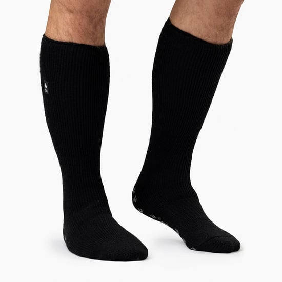 Herren Kniestrümpfe für den Winter | Wärmehalter | Fleece gefüttert Rutschfeste lange Socken mit Anti-Rutsch-Greifern - Schwarz / Grau - Image 4