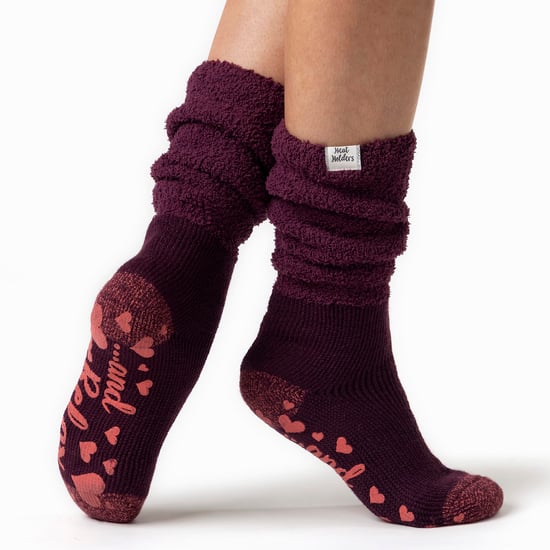 Heat Holders Damen-Thermo-Bettsocken mit Greifern, weich, flauschig, Slouch-Oberteil, rutschfest, Weinrot (Slouch) - Image 5