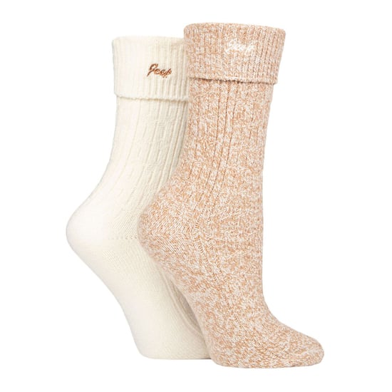 Ladies Turn Cuff Socks | Jeep | Walking Boot Socks Women, Komfortable Performance Polyester Socken - Taupe / Creme - Image 3