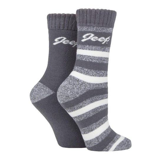Ladies Thermal Boot Socks | Jeep | Atmungsaktive, gepolsterte Socken für Laufen, Wandern und Walking | Gepolsterte Socken im Streifendesign - Schiefer / Creme - Image 3