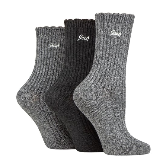 Frauen Bamboo Boot Socken | Jeep | Cute Ribbed Scalloped Ankle Socken für Damen, Anti Blister Knit gepolsterte Socken - Schwarz / Charcoal - Image 3