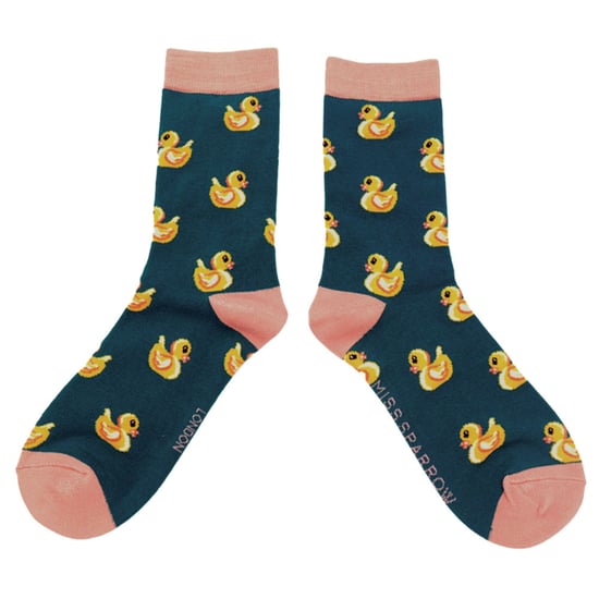 Women's Novelty Rubber Ducks Socken | Miss Sparrow | Weiche atmungsaktive Ente Muster Bambus Socken - Teal - Image 3