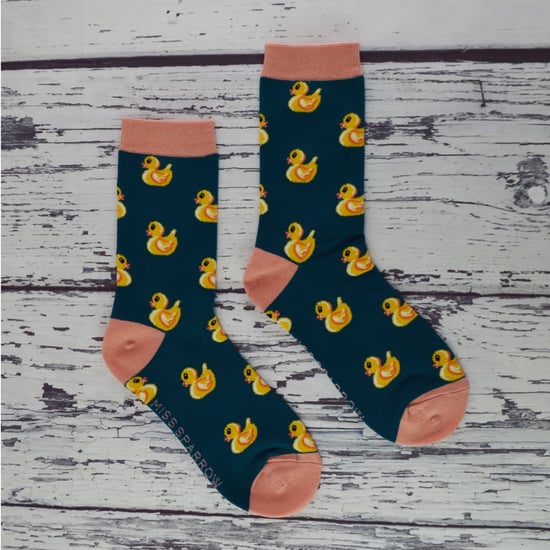 Women's Novelty Rubber Ducks Socken | Miss Sparrow | Weiche atmungsaktive Ente Muster Bambus Socken - Teal - Image 5