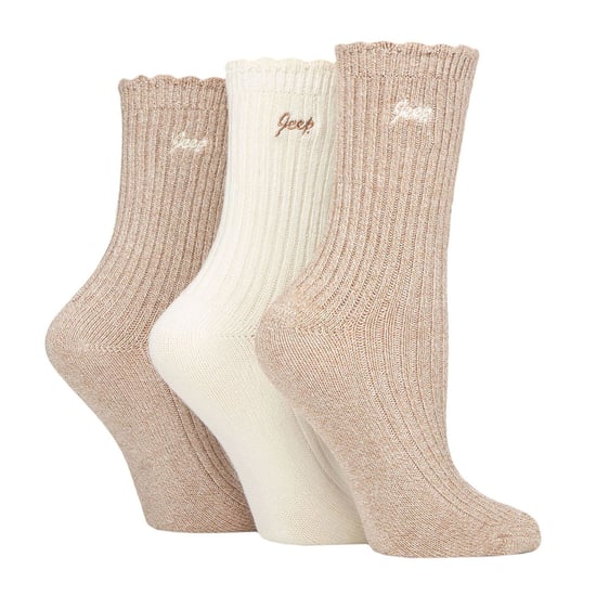 Frauen Bamboo Boot Socken | Jeep | Cute Ribbed Scalloped Ankle Socken für Damen, Anti Blister Knit gepolsterte Socken - Taupe / Creme - Image 3