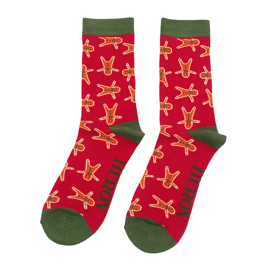 Lebkuchenmänner Socken | Herr Heron | Atmungsaktive Neuheit Fun Design Crazy Crew Funky Bambus Socken | Weihnachtsgeschenk für Ihn - Lebkuchenmänner (Dunkelrot) - Image 3