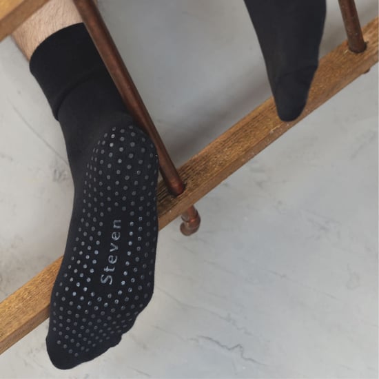 Herren-Slipper-Socken aus Baumwolle | Steven | Casual Plain Socks with Grippers - Schwarz - Image 4