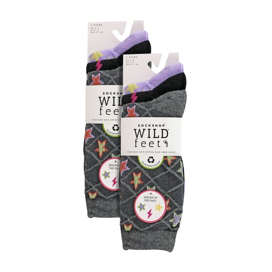 6 Paar Multipack Damen Herbst Socken | Wildfeet | Cute Novelty Design gestrickt Boot Socken - Sterne - Image 2