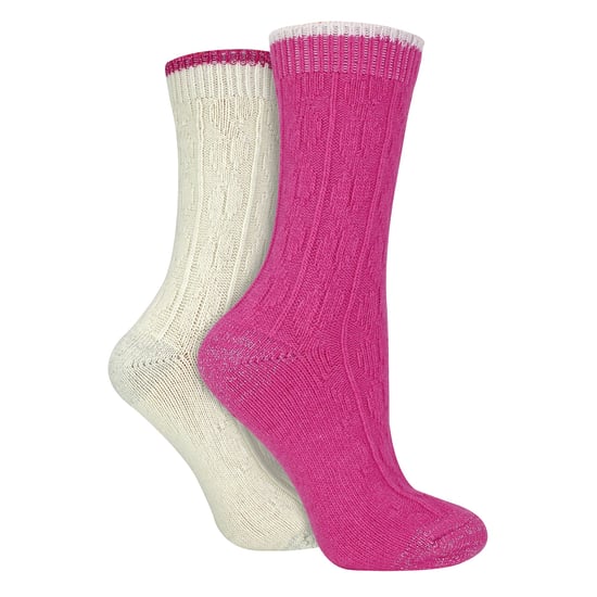 4er Pack Damen Kabelstrick Socken | Wildfeet | Lurex Glitzer Socken für Frauen - Creme/Rosa - Image 3