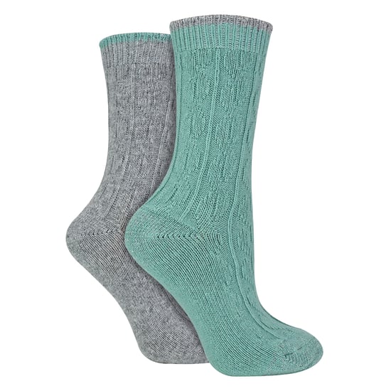 4er Pack Damen Kabelstrick Socken | Wildfeet | Lurex Glitzer Socken für Frauen - Grau/Grün - Image 3