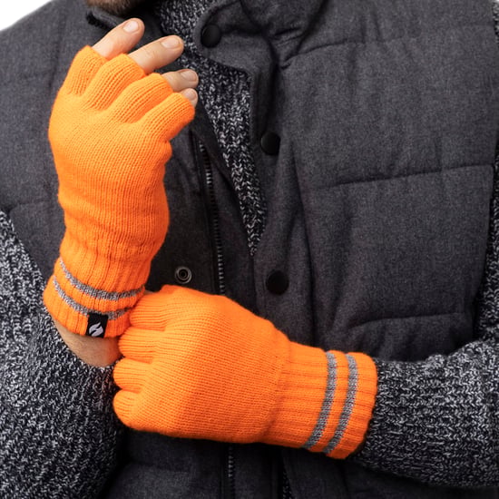 Herren gestrickt fingerlose reflektierende Handschuhe für den Winter | Wärmehalter | Thermal Hi Viz Arbeitshandschuhe - Orange - Image 3