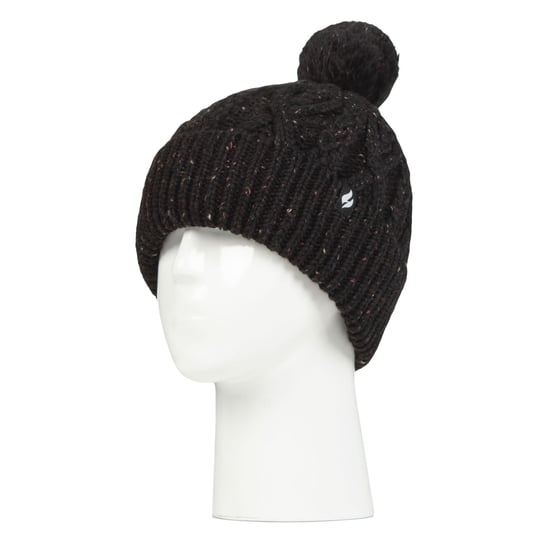 Damen Pom Pom Bommelmütze | Wärmehalter | Modische Chunky Warm Cable Knit Beanie mit Heatweaver Fleece Futter | Salzburg Style - Black - Image 3