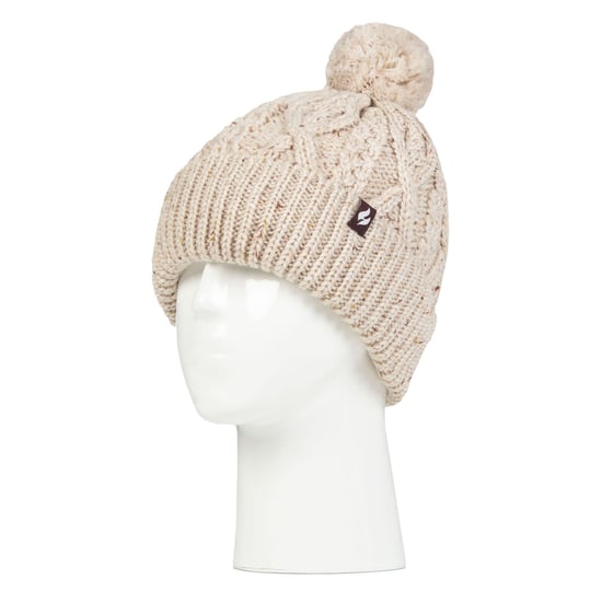 Damen Pom Pom Bommelmütze | Wärmehalter | Modische Chunky Warm Cable Knit Beanie mit Heatweaver Fleece Futter | Salzburg Style - Natural - Image 3