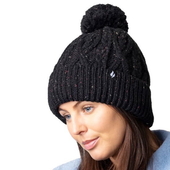 Damen Pom Pom Bommelmütze | Wärmehalter | Modische Chunky Warm Cable Knit Beanie mit Heatweaver Fleece Futter | Salzburg Style - Black - Image 4