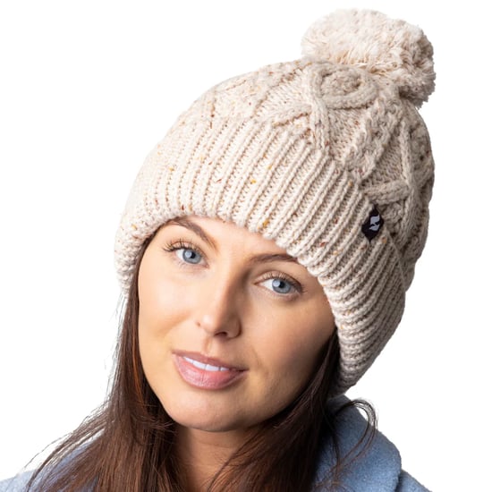 Damen Pom Pom Bommelmütze | Wärmehalter | Modische Chunky Warm Cable Knit Beanie mit Heatweaver Fleece Futter | Salzburg Style - Natural - Image 4