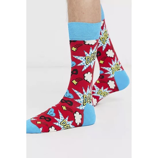 Neuheit Väter Socken | Glückliche Socken | Lustige rote blaue Socken mit verstärktem Fersen- und Zehenbereich | Vatertagsgeschenk - Rot - Image 5