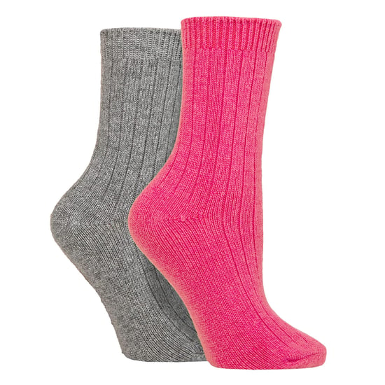 4er-Pack Damen Kaschmir-Stiefelsocken | Wildfeet | Gerippte Crew Wollbettsocken - Rosa/Grau - Image 3
