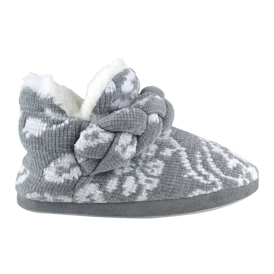 Dunlop - Damen gestrickt warmen Fleece Plüsch Hausschuhe Stiefel / Stiefeletten in Grau Fairisle und Rosa Cord Styles - Image 3