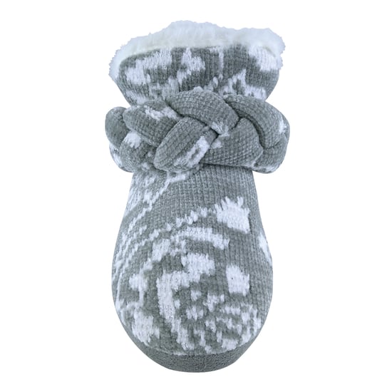 Dunlop - Damen gestrickt warmen Fleece Plüsch Hausschuhe Stiefel / Stiefeletten in Grau Fairisle und Rosa Cord Styles - Image 4