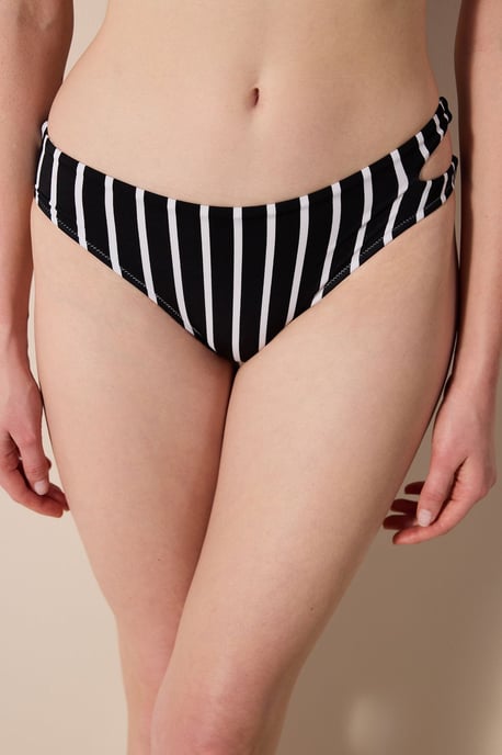 Gestreifte Mid-Waist Cut-Out Bikini-Hosen - Image 1