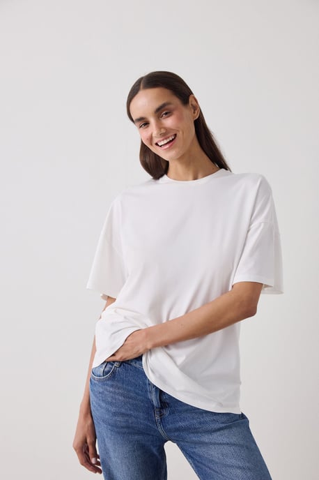 Oversized Baumwollmischung Rundhalsausschnitt T-Shirt - Image 1