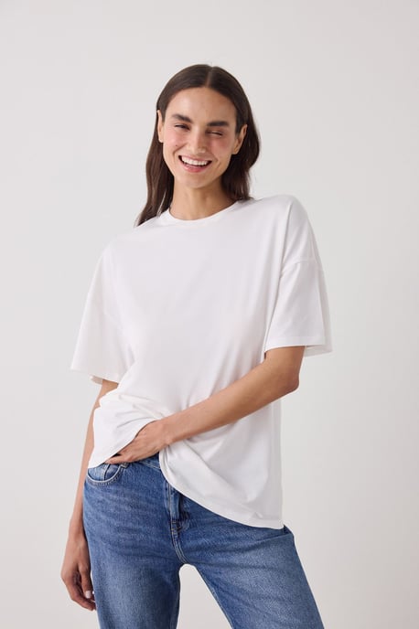 Oversized Baumwollmischung Rundhalsausschnitt T-Shirt - Image 2