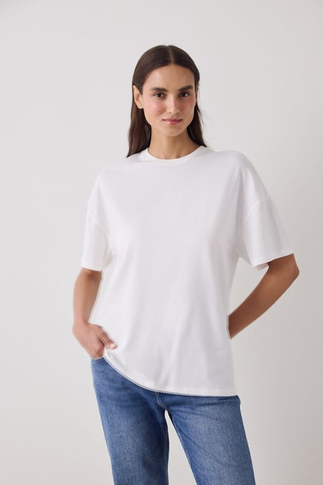 Oversized Baumwollmischung Rundhalsausschnitt T-Shirt - Image 3