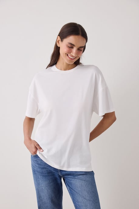 Oversized Baumwollmischung Rundhalsausschnitt T-Shirt - Image 4
