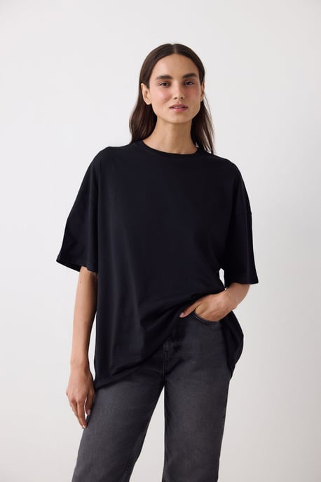 Oversized Baumwollmischung Rundhalsausschnitt T-Shirt - Image 1