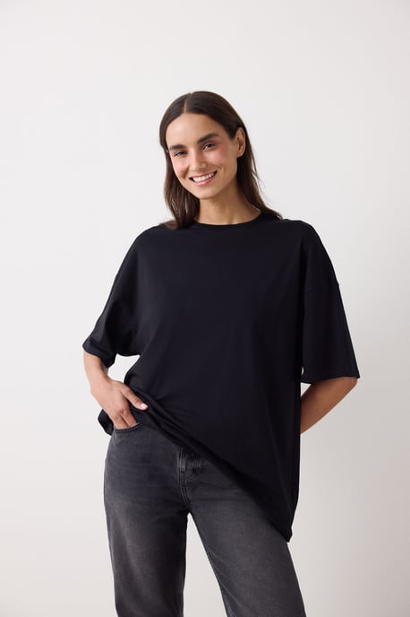 Oversized Baumwollmischung Rundhalsausschnitt T-Shirt - Image 3