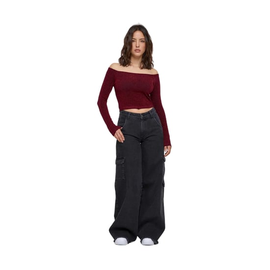 Urban Classics - Oberteil Schulterfrei für Damen Langärmlig (Burgunderrot) - Image 1
