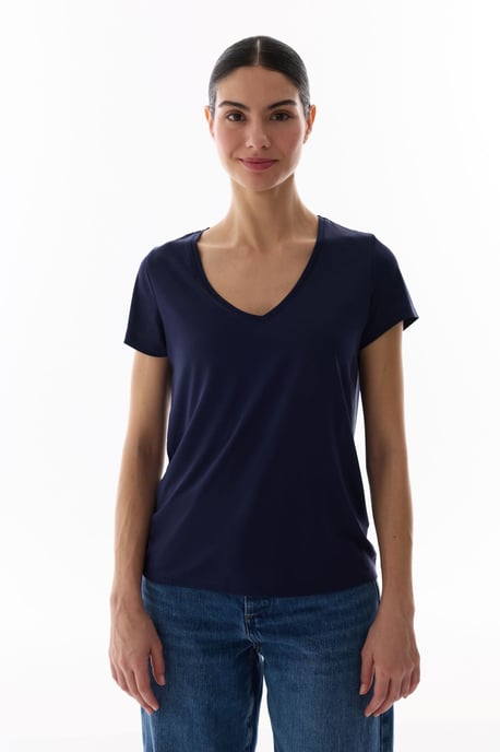 Oversized V-Ausschnitt Langarm-T-Shirt - Image 1