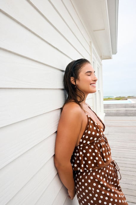 Punktedot Halter-Bikini-Oberteil mit Rüsche - Image 1