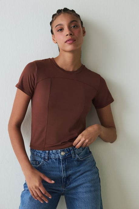 Damen Slim-Fit Modal Rundhals-T-Shirt - Image 1