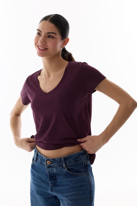 Übergrößiges V-Ausschnitt Langarm-T-Shirt - Image 3
