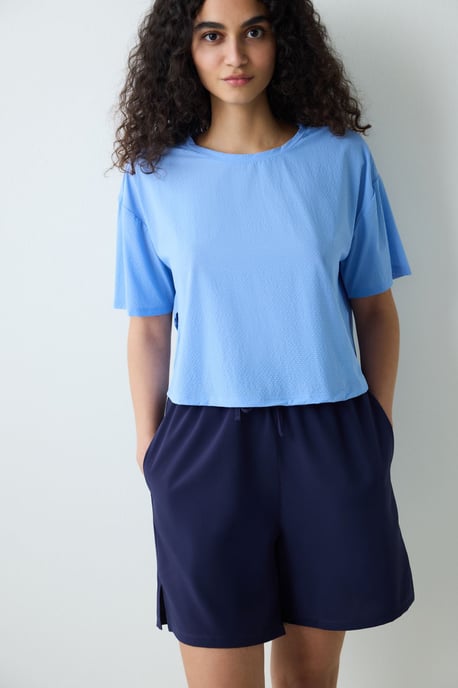 Damen Unifarben Gestricktes Rundhals-T-Shirt - Image 2