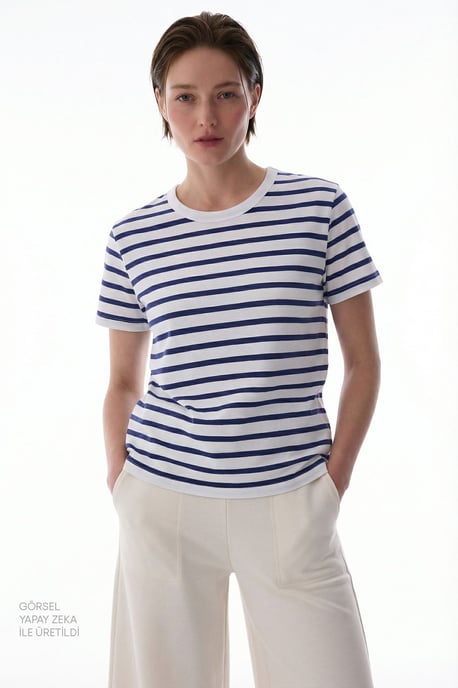 Damen Übergroßes Gestreiftes Baumwoll-T-Shirt - Image 1
