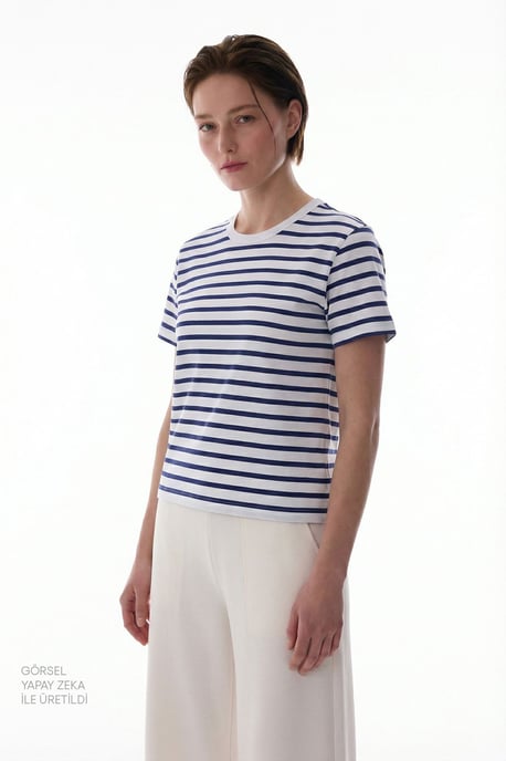 Damen Übergroßes Gestreiftes Baumwoll-T-Shirt - Image 2