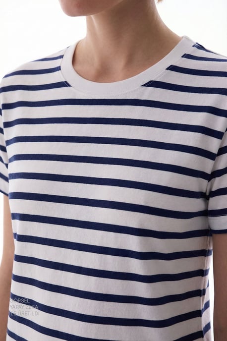 Damen Übergroßes Gestreiftes Baumwoll-T-Shirt - Image 3